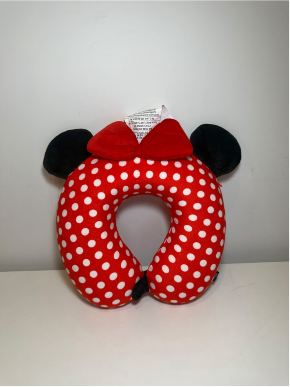 Disney Minnie Mouse Red Polka Dot Travel Neck Pillow Memory Foam Ear Bow #F